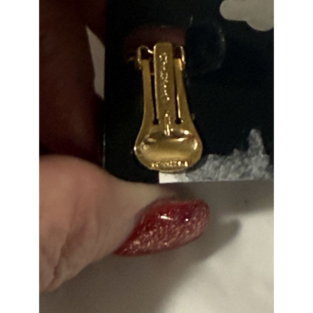 Vintage Christian Dior Gold Tone Black Rhinestone Hoop Clip On Earrings - Picture 9 of 16